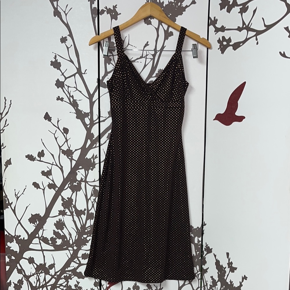 Prima Donna Brown Polka Dot V-Neck Sleeveless Slip Midi Dress $35